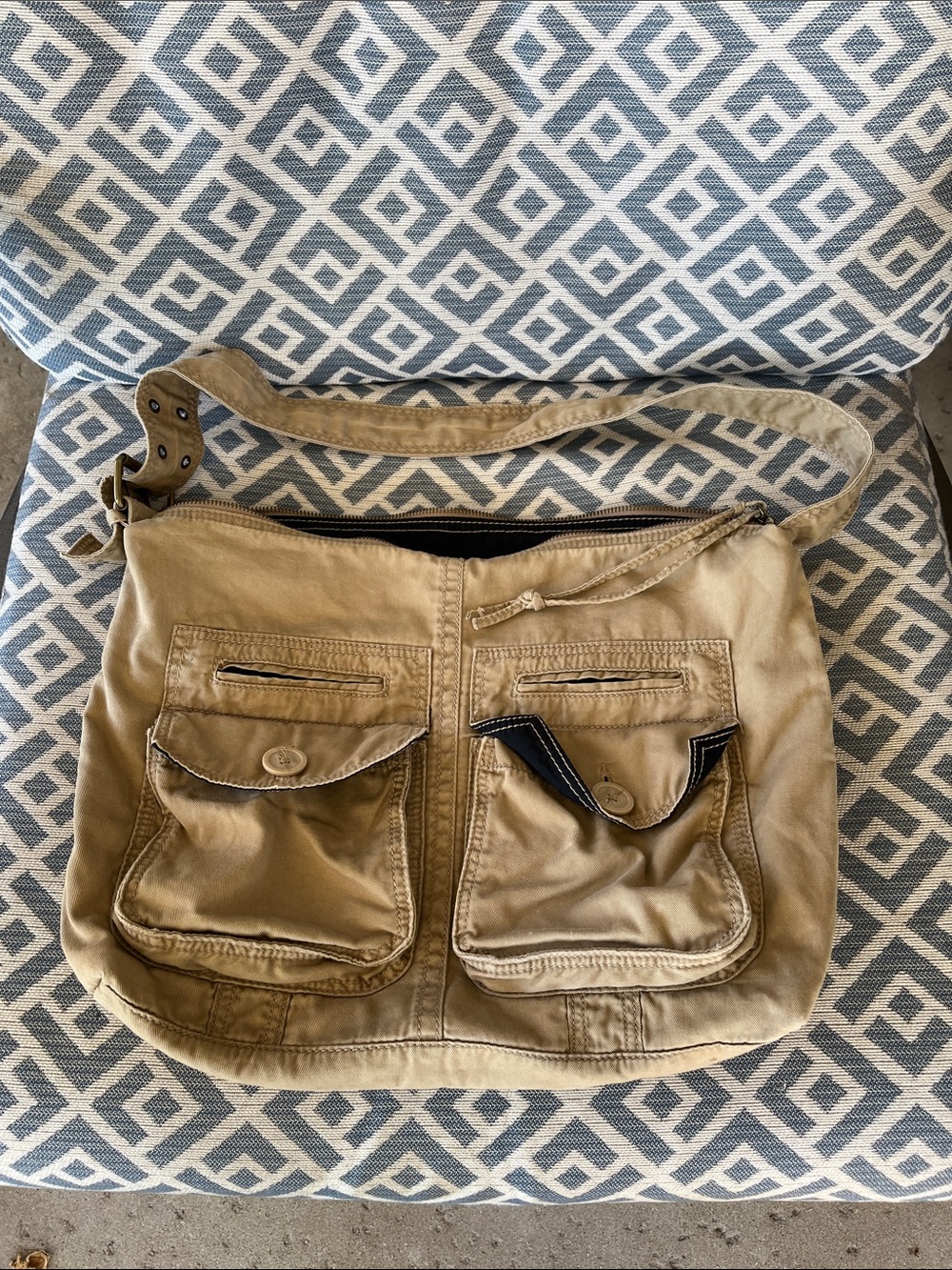 Vintage GAP Y2K Cargo Messenger Bag | Khaki Canvas Utility Crossbody